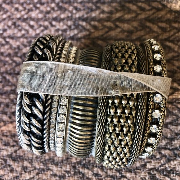 Cache 6 Lot Bundle Bronze tone Bangle bracelets multi size and embellished NWT - Picture 6 of 9
